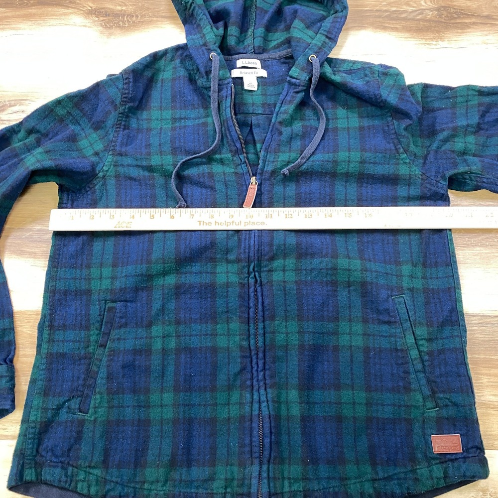 L.L. Bean Flannel Hoodie Womens Small Heritage Cotton Relaxed Fit Scotch Plaid - Picture 7 of 9